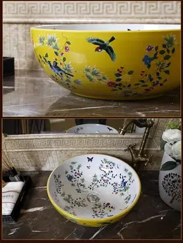 Porțelan China Tablou Clasic de Artă Păsări și Flori Alb Blat Ceramic Baie Chiuveta de porțelan chinezesc chiuveta