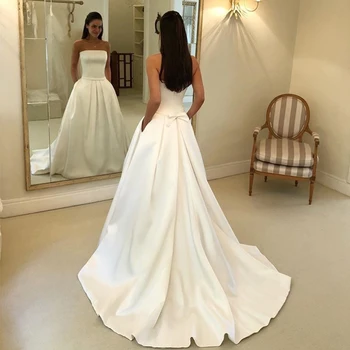 2020 Simplu Rochii de Mireasa Strapless Satin Vestido de Noiva Nunta Elegent Rochie de Mireasa Rochie de Robe De Mariee