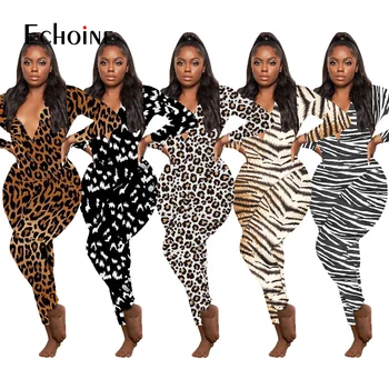 Echoine 2021 Toamna Iarna Sexy body-uri Pentru Adulti Long Sleeve V-neck Leopard de Imprimare Pijama Salopetă pentru Femei Salopeta îmbrăcăminte de noapte