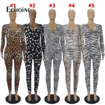 Echoine 2021 Toamna Iarna Sexy body-uri Pentru Adulti Long Sleeve V-neck Leopard de Imprimare Pijama Salopetă pentru Femei Salopeta îmbrăcăminte de noapte