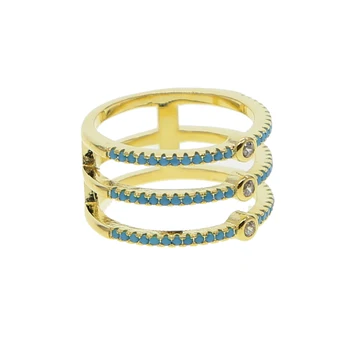 Culoare de aur inele Unice de Design Geometric CZ Inel Pavate nano Albastru turcoaz piatra de Zircon Moda Bijuterii