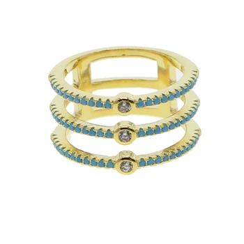 Culoare de aur inele Unice de Design Geometric CZ Inel Pavate nano Albastru turcoaz piatra de Zircon Moda Bijuterii
