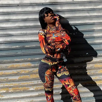 Shestyle Foc Tipărite Mock Neck Crop Topuri Femeile Mănuși Maneca Lunga Streetwear Hip Hop Multi Culoare tricouri Uimitoare Tees