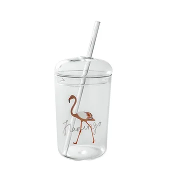 Creative Cupe de Sticlă pentru Cafea, Ceai, Băuturi de Lapte de Ceai Cesti de Apa cu Capac de Sticlă și Sticlă de Paie Gaura Vasele de Băut Suc de Sticlă