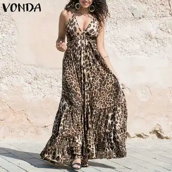 Femei Leopard De Imprimare Rochie De Vară 2021 Curea De Spaghete Sexy Backless Zburli Bing Leagăn Petrecere De Moda Rochii Plus Dimensiune