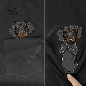 BDachshundMiddleHand În Buzunar Tricou Iubitori de Câini de Bumbac Negru Bărbați a Făcut în statele UNITE ale americii Desene animate tricou barbati Unisex Noua Moda tricou