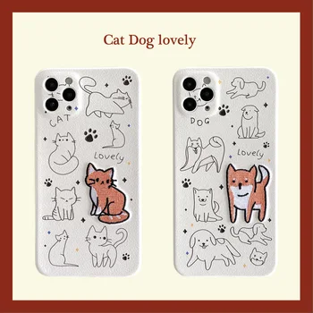 Retro broderie catelul pisica linie de artă japoneză Telefon Caz Pentru iPhone 12 11 Pro Max Xr Xs Max 7 8 Plus 12 pro 7Plus caz acoperi Drăguț