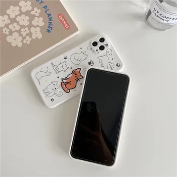 Retro broderie catelul pisica linie de artă japoneză Telefon Caz Pentru iPhone 12 11 Pro Max Xr Xs Max 7 8 Plus 12 pro 7Plus caz acoperi Drăguț