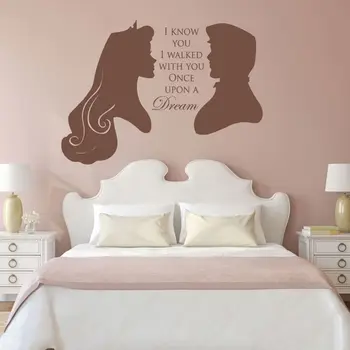 Disney frumoasa adormita Citat de Perete Autocolant Iubit Printesa Prinț Perete Decal Dormitor accesorii Decor după ce, La Un Vis Murală