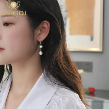 ASHIQI Naturale Baroc de apă Dulce Pearl Dublu Cercei Argint 925 lucrat Manual nunta Bijuterii Cadouri pentru femei 2020 coreeană