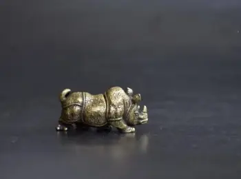 China Antic Manual De Animale Rinocer Cupru Statuetă Amuleta Pandantiv