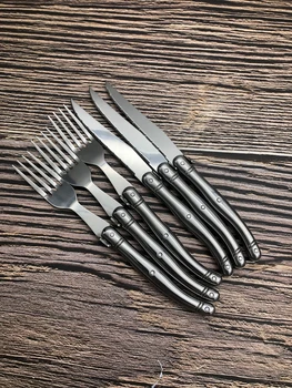 Jaswehome laguiole stil din oțel inoxidabil cuțit și furculiță set tacamuri cuțit furculiță de crăciun 3pcs cuțite și 3pcs furci