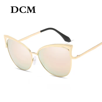 DCM Ochi de Pisica Vintage de designer de Brand a Crescut de Aur Oglindă ochelari de Soare Pentru Femei Metalice Reflectorizante plat lentile de Ochelari de Soare de sex Feminin oculos