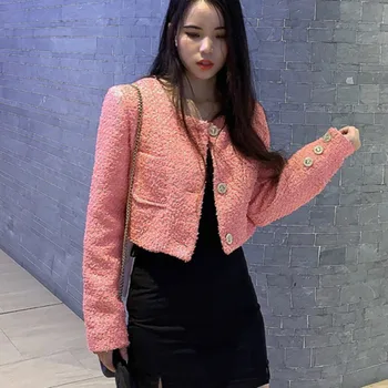 De Înaltă Calitate De Toamnă Uza Coreeană Stil Lux Elegant De Lână Sacou De Tweed Femei Culturilor Sus Brand Maneca Lunga Epocă Blana Scurta