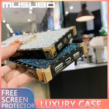MUSUBO de Lux 3D Flash Foraj Caz Pentru iPhone 12 11 PRO MAX XR XS Pătrat Telefon Acoperi Populare rezistent la Șocuri Moi Lipici Capacul din Spate