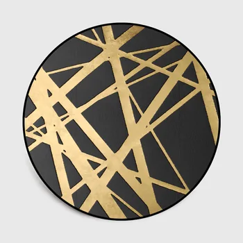 Modern Scurtă Fundal Negru, Aur de Trecere a Liniei Tipărite Covor Rotund cu Diametrul de 60cm La 160cm Non-alunecare de Masă Covorul din Camera de zi