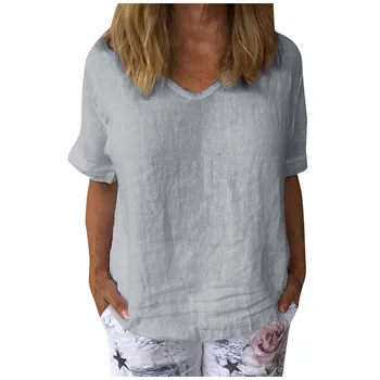50#2020 Lenjerie Elegant Bluza din Bumbac Tricou pentru Femei de Vară V Gâtului Maneca Scurta, Topuri Noi 3XL Casual Ladies Plus Dimensiune Bluze de Moda