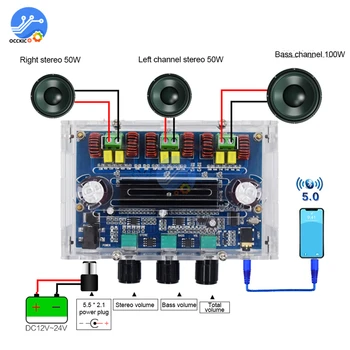 XH-A305 TPA3116D2 clasa d Bluetooth 5.0 Digital Stereo Amplificator de Putere de Bord Modulul 50Wx2+100W 2.1 Canal Audio de control al volumului