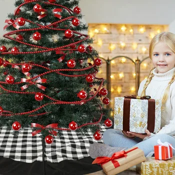 Penn pom de Crăciun fusta 120 cm pom de Crăciun picior covor negru și alb covor în carouri fusta sub copac decoratiuni casa