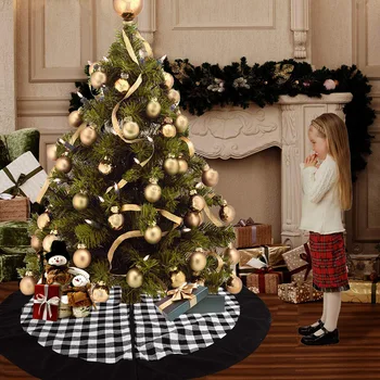 Penn pom de Crăciun fusta 120 cm pom de Crăciun picior covor negru și alb covor în carouri fusta sub copac decoratiuni casa