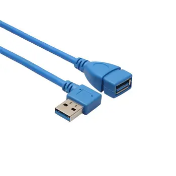 SCURT SuperSpeed USB 3.0 de sex Masculin la Feminin Cablu de Extensie, de 90 de Grade Adaptor de Conexiune, la Stânga și la Dreapta Unghi - Albastru(Pachet de 2)