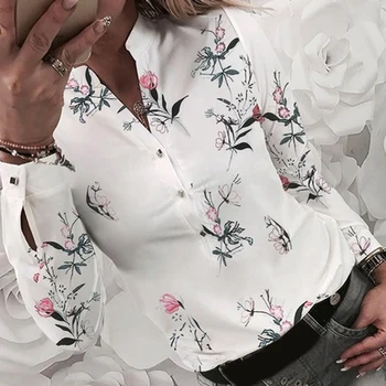Femei Tricouri Floral Bluza cu Maneca Lunga Tricouri Femei Camisas Femininas Imprimare Buton pentru Femei Tricouri Pentru Primavara Bluze Bluza