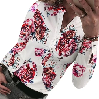 Femei Tricouri Floral Bluza cu Maneca Lunga Tricouri Femei Camisas Femininas Imprimare Buton pentru Femei Tricouri Pentru Primavara Bluze Bluza