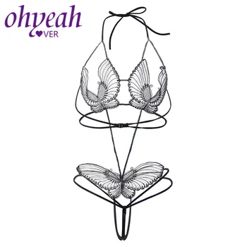 Ohyeahlover Corp Transparent Costum Fluture Femei Organismele Deschis Bust Sexy Costum Sexy Erotic Crotchless Teddy Lenjerie RM80762