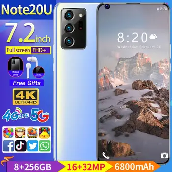 Cele mai noi 7.2 Inch Note20U Telefon Mobil cu Patru Camere Snapdragon 855 Plus 8GB 256GB Deca Core, Ecran Mare 5G 6800mAh Bateriei Smartphone