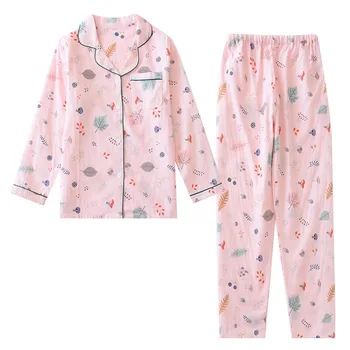 2020 PRIMĂVARA ȘI TOAMNA Frunze Imprimate Doamnelor Set de Pijama Femme Tifon de Bumbac 2 BUC Sleepwear Haine+Pantaloni Femei Vrac Homewear Set
