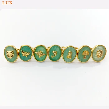 LUX placat cu aur de culoare Naturală amazonite inele cu Pietre stone inele reglabile pentru femei fete cadou Mozaic metal animale insecte inel