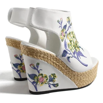 THEAGRANT 2019 Brodate Pană Femei Sandale Platforma de Vară Pantofi Peep Toe Tocuri inalte Epocă de Cânepă Unic Doamna Pompe WSS3051