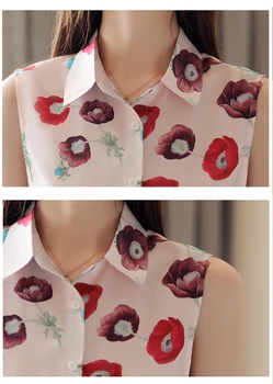 Femei bluze de vara 2021 fără mâneci florale imprimare șifon tricou haine office lady femei topuri si bluze blusas 4367 50