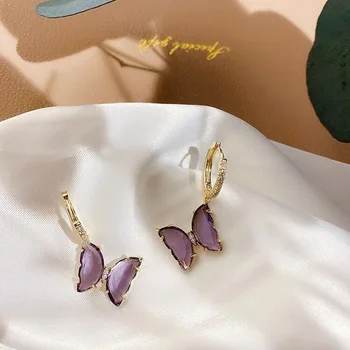 2020-coreean noua moda bijuterii cupru rafinat zircon incrustate sticlă fluture violet cercei colier inel deschis femei bijuterii