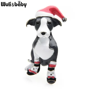 Wuli&copilul Uzura Smaltului Cap de Câine Crăciun Broșe Pentru Femei Labrador Animal Petrecere de Anul Nou Casual Ace de Brosa, Cadouri de