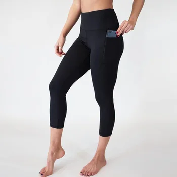 Talie înaltă yoga trunchiate pantaloni culoare solidă buzunar telefon mobil pentru femei yoga pantaloni fitness pantaloni femei Sală de Funcționare Antrenament Pantaloni