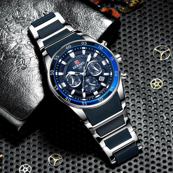 RECOMPENSA de Afaceri Ceas Sport Barbati Impermeabil Mens de Ceasuri de Top de Brand de Lux Cuarț Ceas Albastru Plin de Oțel Barbati Cronograf Ceas de mână