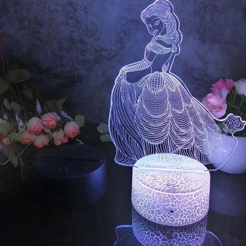 Led 3D Lumina de Noapte Printesa Veioza pentru Dormitor Copil Decor Lampa de Birou Cu 16 Culori cu telecomanda