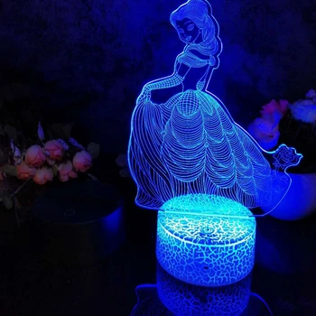 Led 3D Lumina de Noapte Printesa Veioza pentru Dormitor Copil Decor Lampa de Birou Cu 16 Culori cu telecomanda
