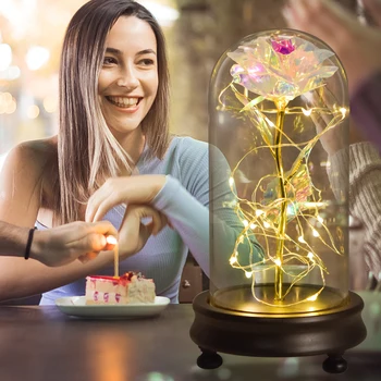 Dropshipping Galaxy a Crescut Veșnică foita de Aur de Flori În Cupolă de Sticlă cu Lumină LED Cadouri pentru Valentine Ziua Mamei Decor Nunta