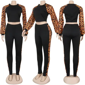 Set de două Piese Femei Culturilor Sus și Creion Pantaloni de Camuflaj Mozaic Leopard de Imprimare Activewear Jogger Tinuta Ridicata Dropshpping