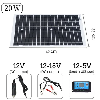 Boguang panou solar 20W 18V kit 100W / h în prima zi 40w panou solar kit cu Controler de 200w / h pentru 5v 12v 24v baterie