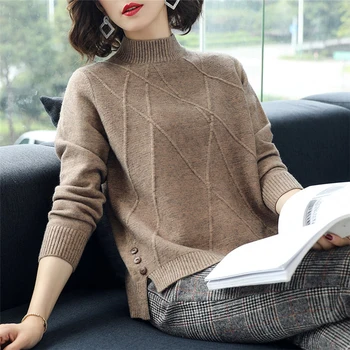 Roz Pulover Vrac coreean Jumătate Pulover tricotate bottom Topuri de sex Feminin Pulover 2021 Sălbatic de Iarnă Pulover Doamnelor Haine