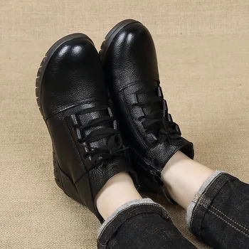 PEIPAH Piele naturala Pantofi pentru Femeie Cizme de Iarna 2019 Femei Cizme Glezna Plat Cu Zip Blana Botas Mujer de sex Feminin Pantofi Retro