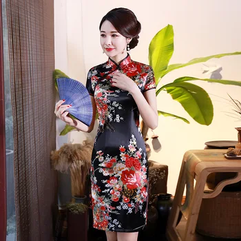 2019 Femei Scurt Cheongsam Moda stil Chinezesc Doamna Mandarin Guler Raionul Mini Qipao Sexy Slim Rochie de Petrecere Vestido S-6XL