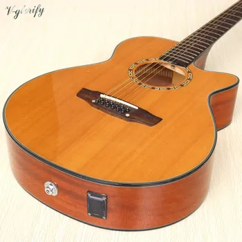 Solid lemn de molid top 12 string chitara acustica electrica 40 inch culoare naturala lucios folk chitara cu funcția tuner