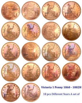 Marea Britanie 1 Penny 1860 1861 1862 1863 65 66 1867 1868 69 1871 1873 1875H 1878 1879 1881 1881H 1882 1882H Roșu Copia Monede