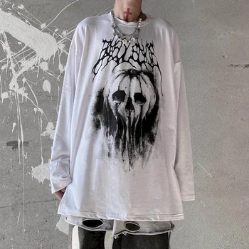 Cu mâneci lungi T-shirt, Bluze Femei Streetwear Sus Goth Harajuku Skull T Shirt Înmormântare Graffiti Întuneric High Street Loose Bottom
