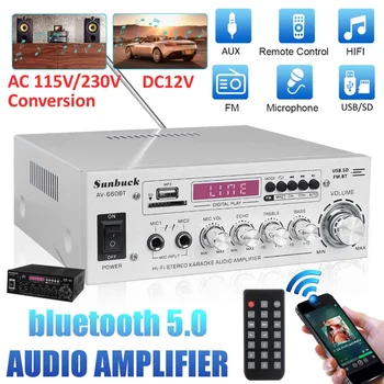 2000W bluetooth 5.0 Canal Amplificator Audio de Putere 12V/220V AV Vorbitor de Control de la Distanță pentru Masina Acasa Suport EQ AUX FM SD USB 2MIC