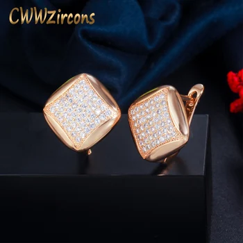 CWWZircons Strălucitoare Naturale Cubic Alb Placat cu Aur roz 585 Romb Mark Legăna Cercei pentru Femei la Modă de Bijuterii Fine CZ796